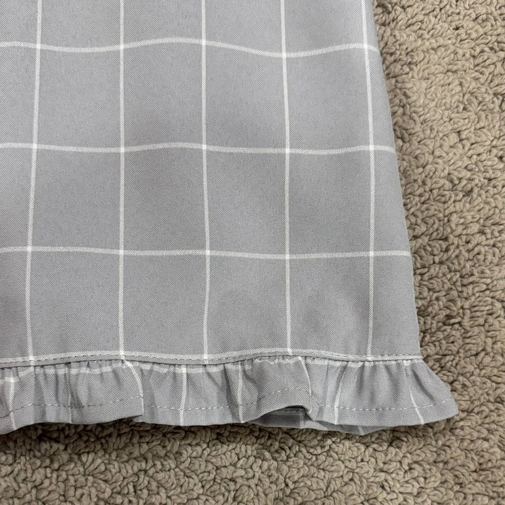 Ank Rouge Japan brand schoolgirl Gray Plaid Long Sleeve Dress White Collar - Picture 3 of 9